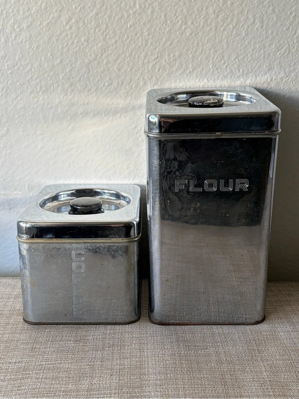 Vintage Beauty Ware Stainless Steel Flour & Coffee Canisters Set Stackable VTG